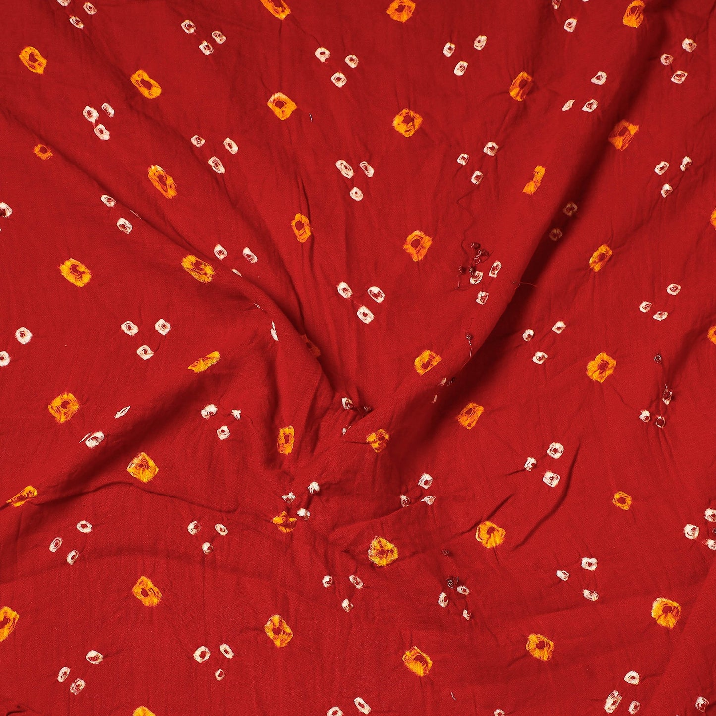 Red Kutch Bandhani Tie-Dye Satin Cotton Precut Fabric 
