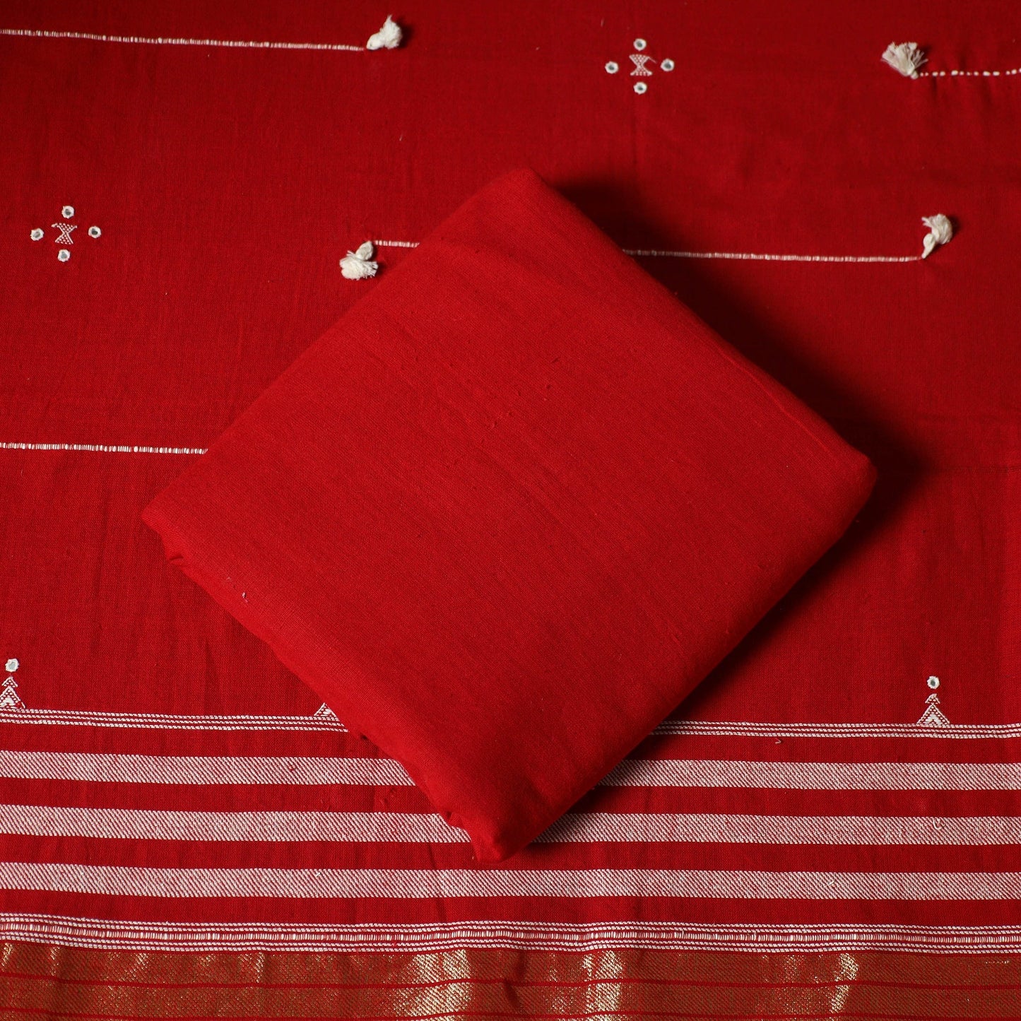 Kutch bhujodi handloom kala cotton 3pc unstitched dress