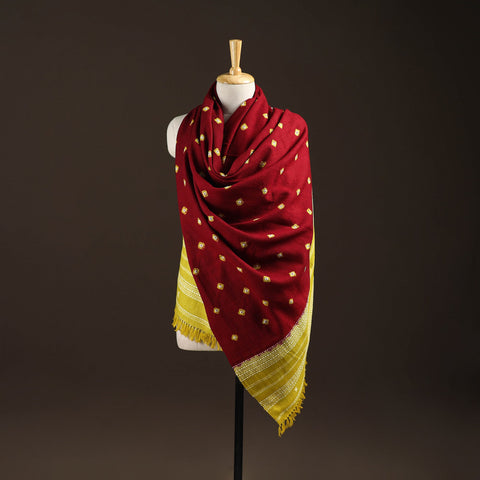 Kutch bhujodi handwoven merino wool bandhani tie-dye shawl