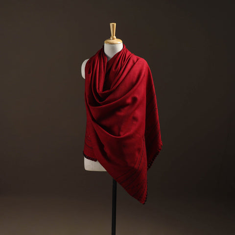Red - kutch bhujodi handwoven merino wool dhabla shawl 30