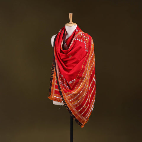 Red - kutch bhujodi handwoven mirror work acrylic wool