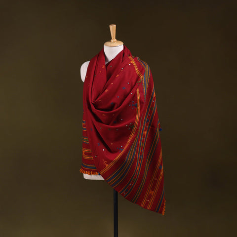 Red - kutch bhujodi handwoven mirror work acrylic wool