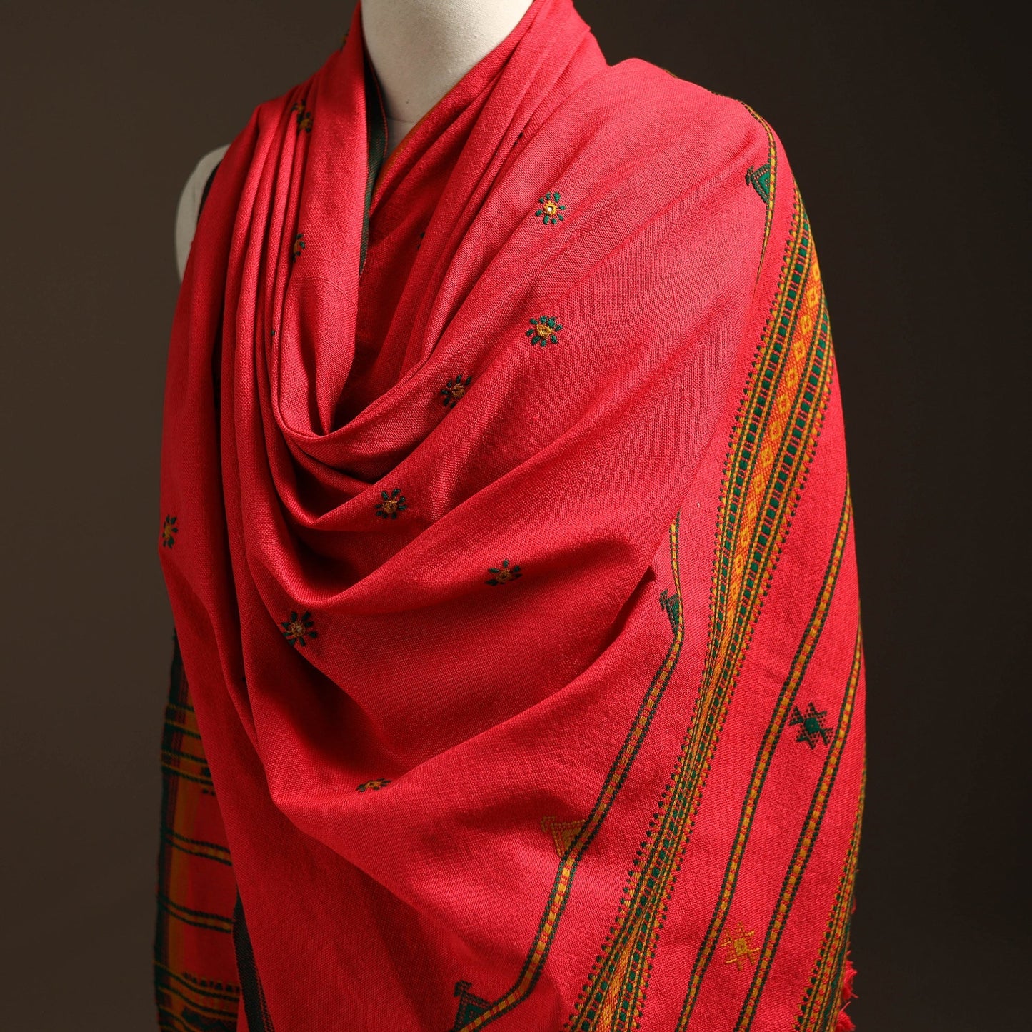 Kutch bhujodi handwoven mirror work wool shawl 34