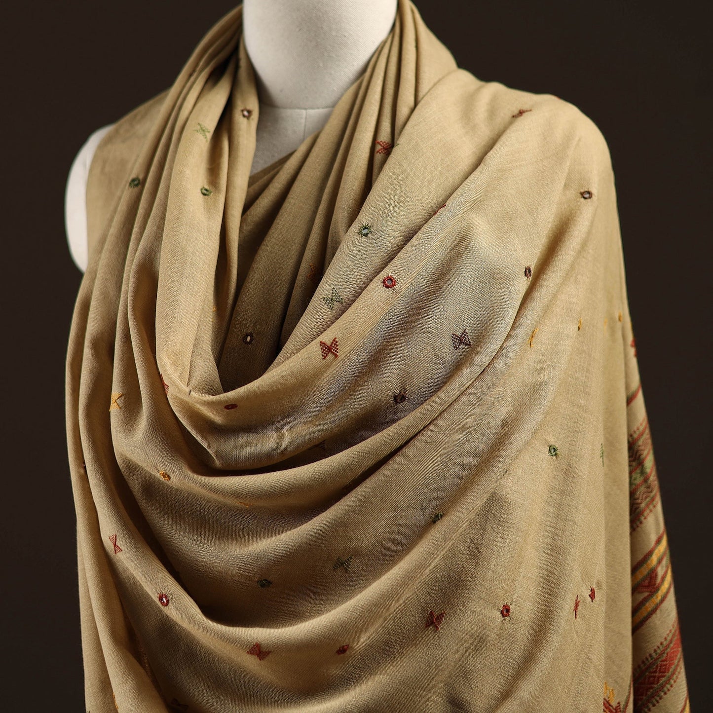 Kutch bhujodi mirror work handwoven merino wool shawl 27