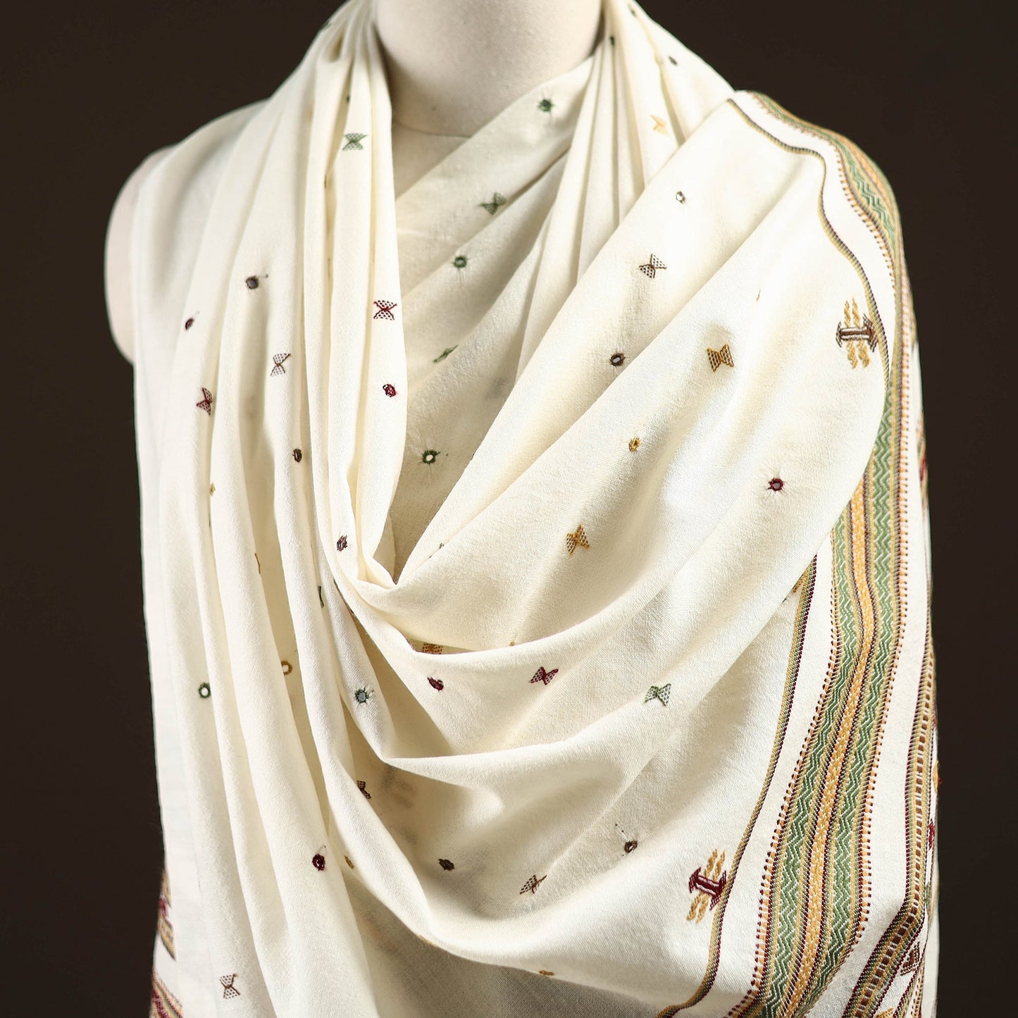 Kutch bhujodi mirror work handwoven merino wool shawl 29