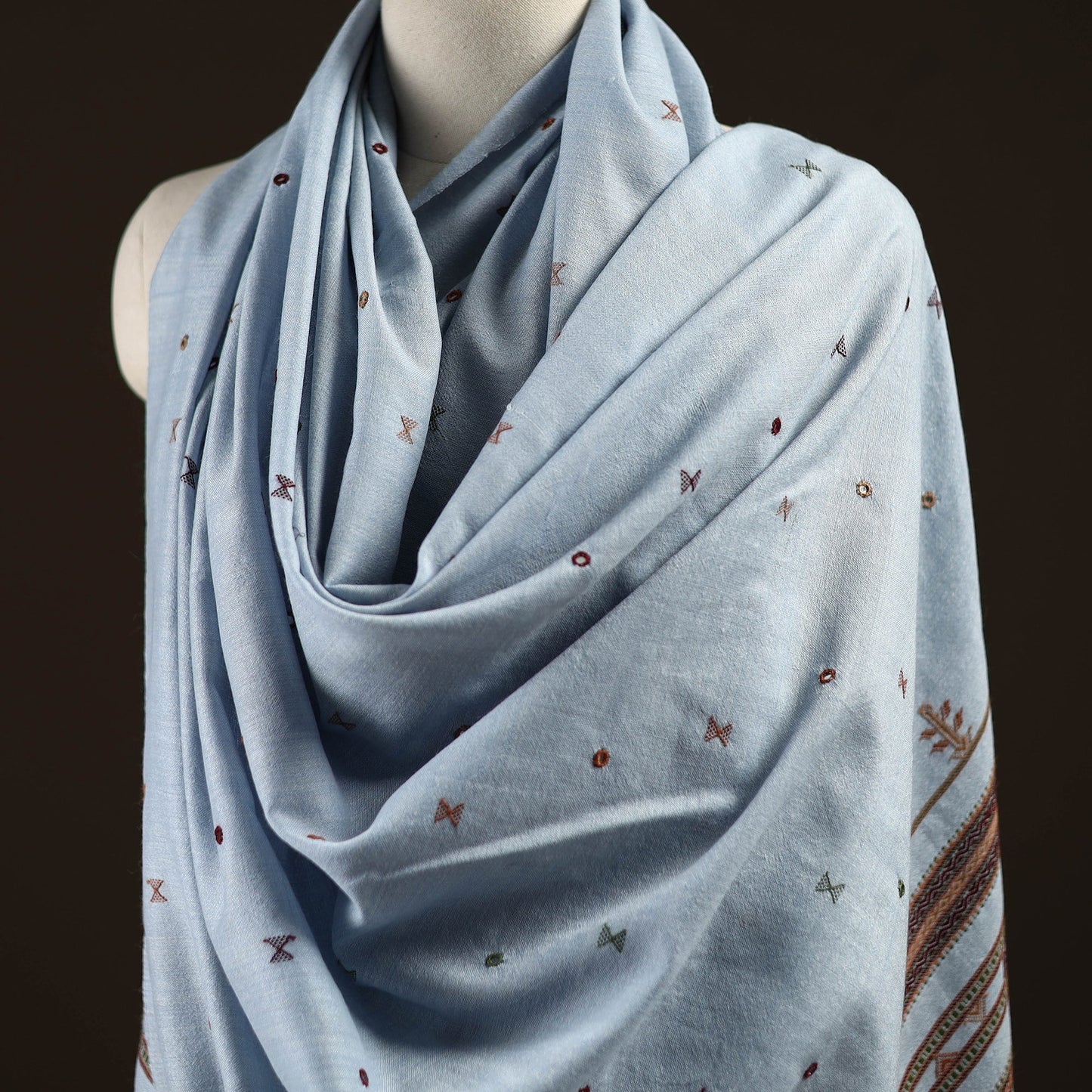 Kutch bhujodi mirror work handwoven merino wool shawl 31