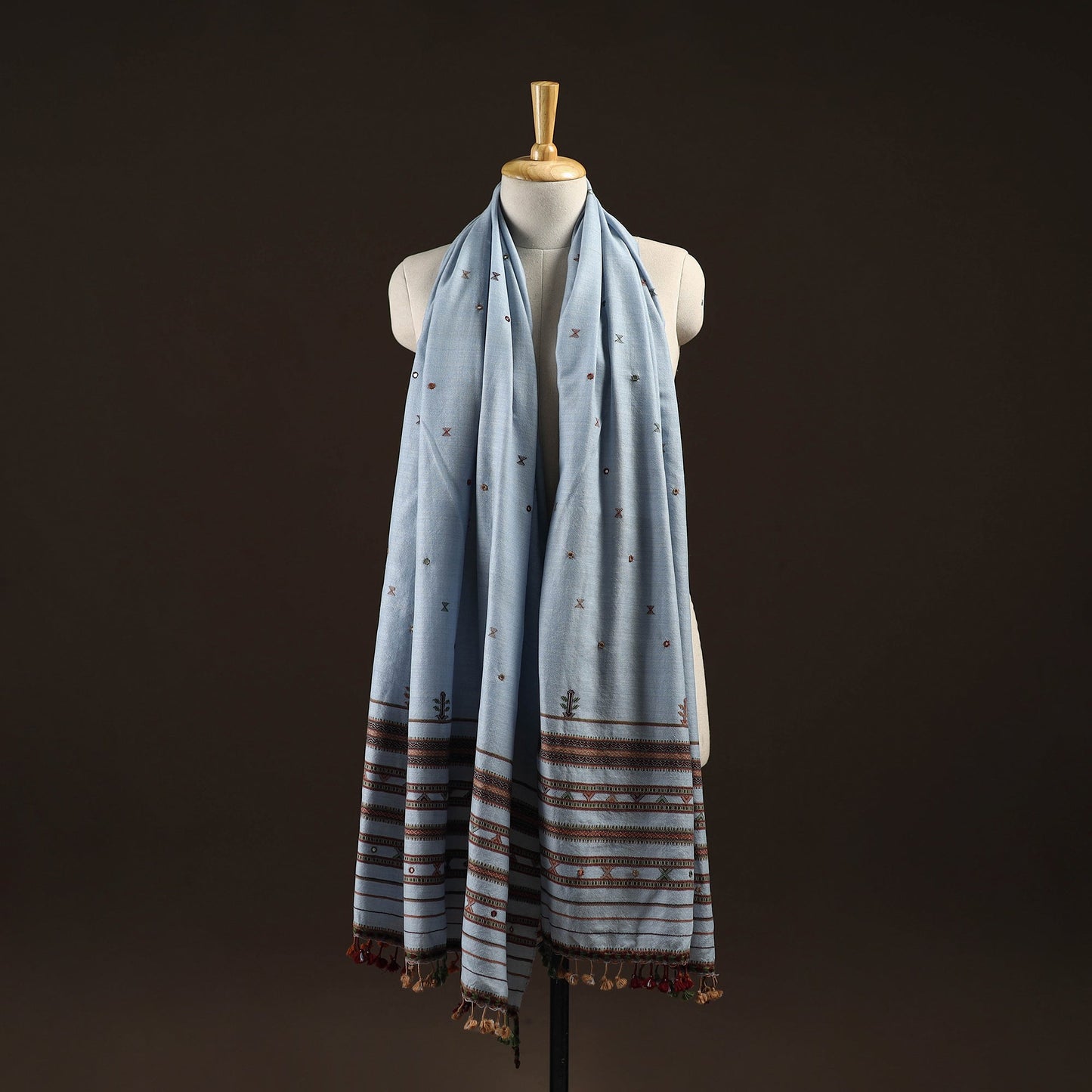 Kutch bhujodi mirror work handwoven merino wool shawl 31