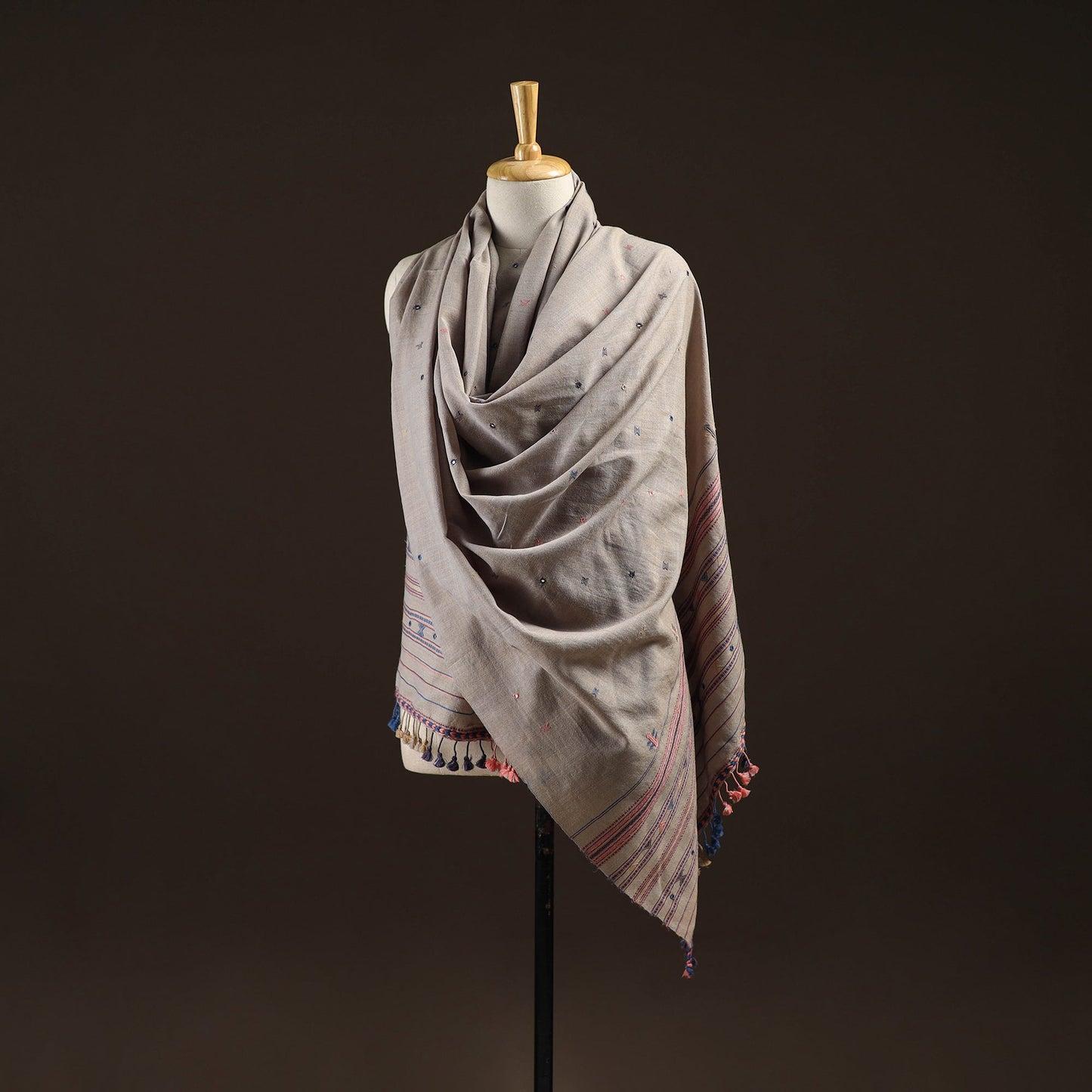 Kutch bhujodi mirror work handwoven merino wool shawl 32