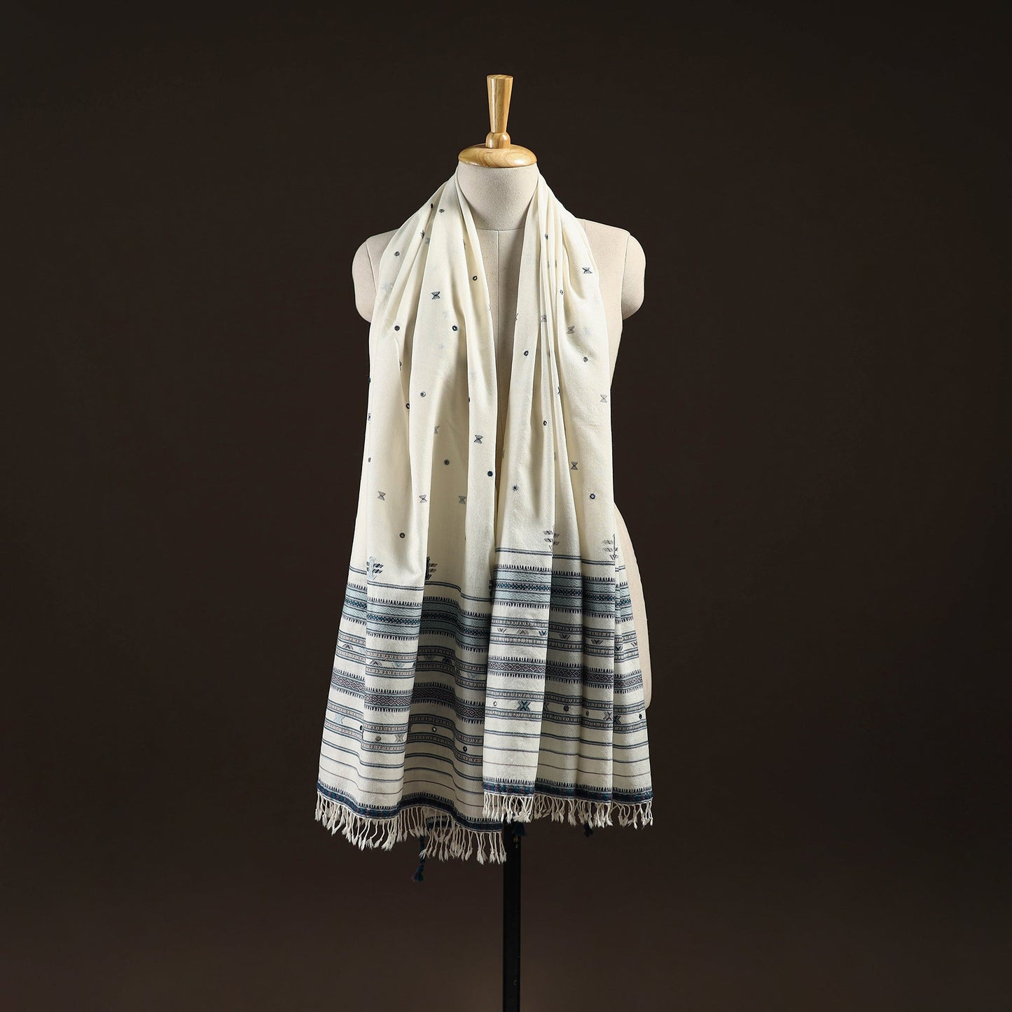 Kutch bhujodi mirror work handwoven merino wool shawl 33