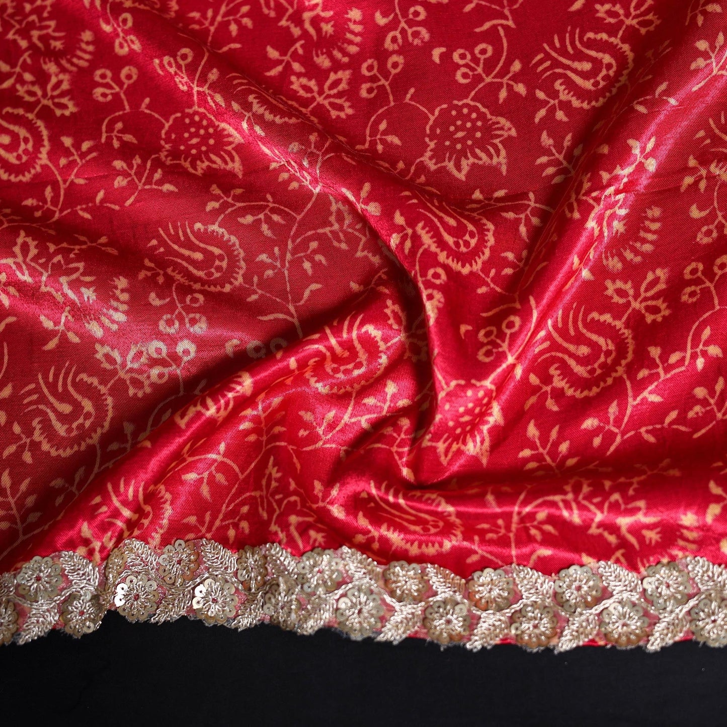 Kutch printed modal silk blouse piece with lace work 16