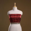 Kutch printed modal silk blouse piece with lace work 17