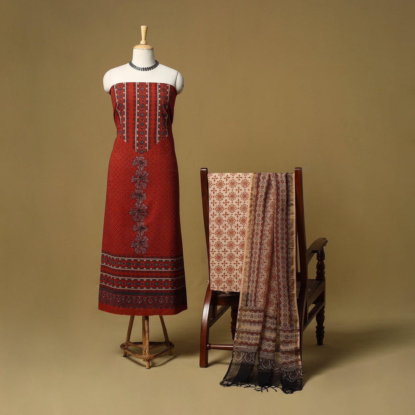 Kutch hand natural dyed 3pc unstitched dress material 16