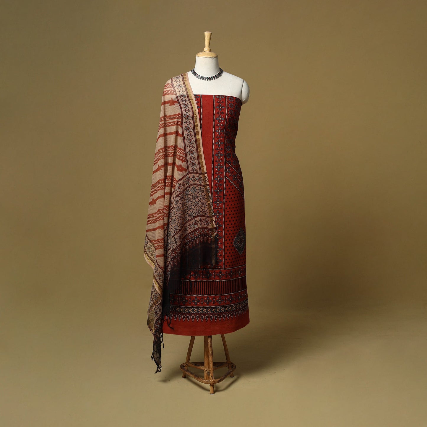 Kutch hand natural dyed 3pc unstitched dress material 02