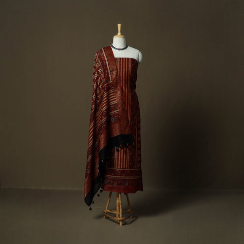 Kutch hand block ajrakh print natural dyed chanderi silk