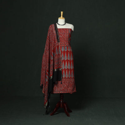 Kutch hand block ajrakh print natural dyed chanderi silk