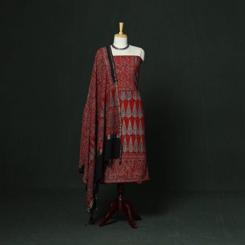 Kutch hand block ajrakh print natural dyed chanderi silk