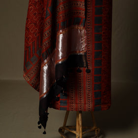 Kutch hand block ajrakh print natural dyed chanderi silk