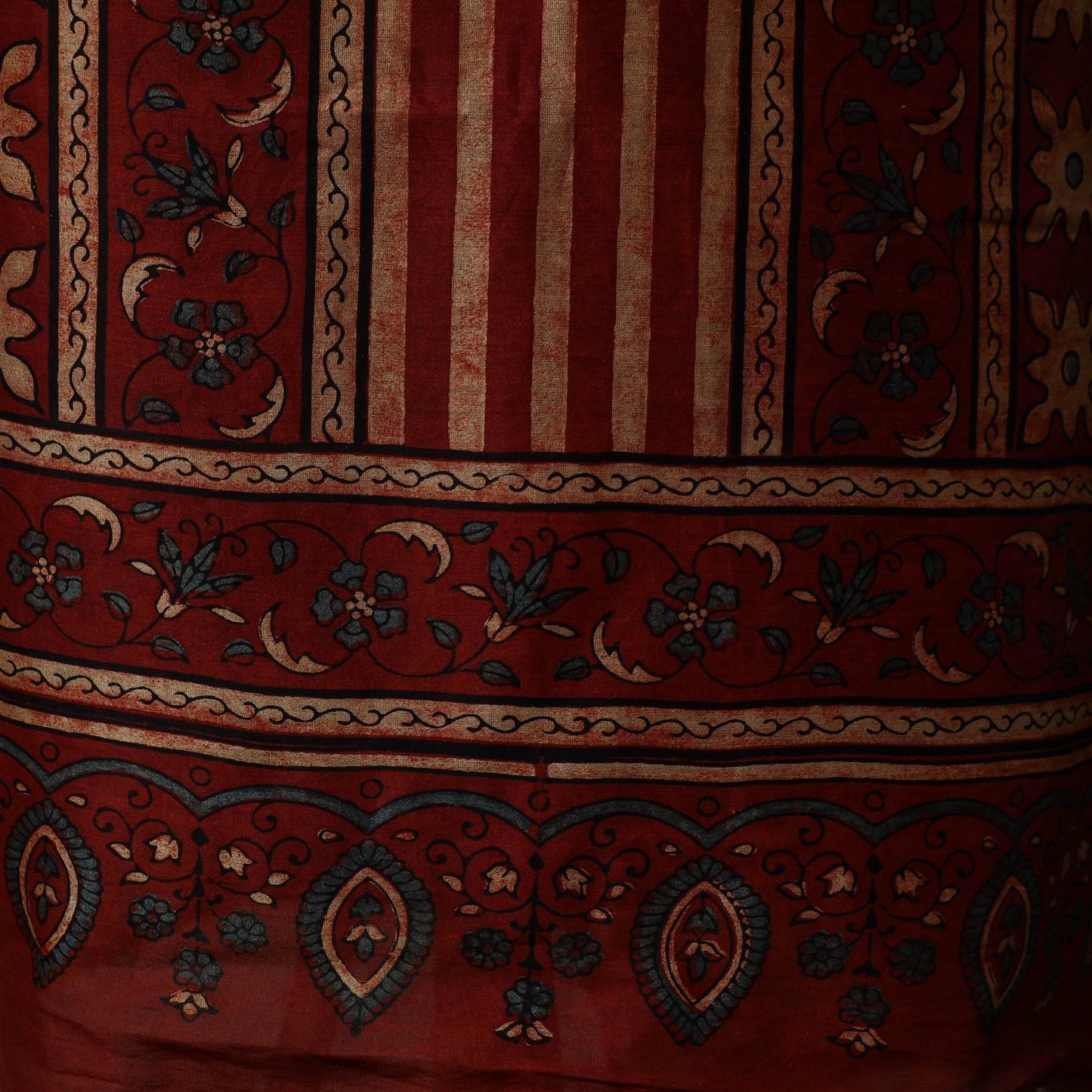 Kutch hand block ajrakh print natural dyed chanderi silk