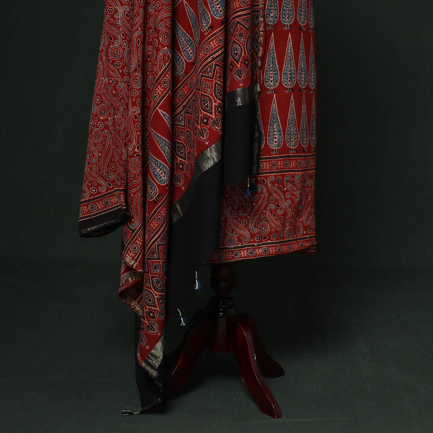 Kutch hand block ajrakh print natural dyed chanderi silk