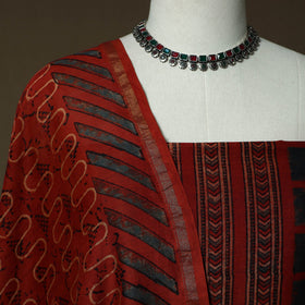 Kutch hand block ajrakh print natural dyed chanderi silk