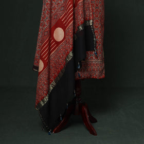 Kutch hand block ajrakh print natural dyed chanderi silk