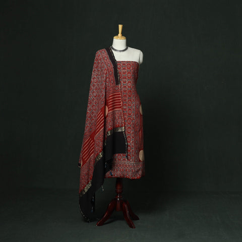 Kutch hand block ajrakh print natural dyed chanderi silk