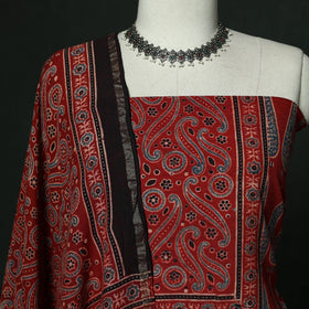 Kutch hand block ajrakh print natural dyed chanderi silk