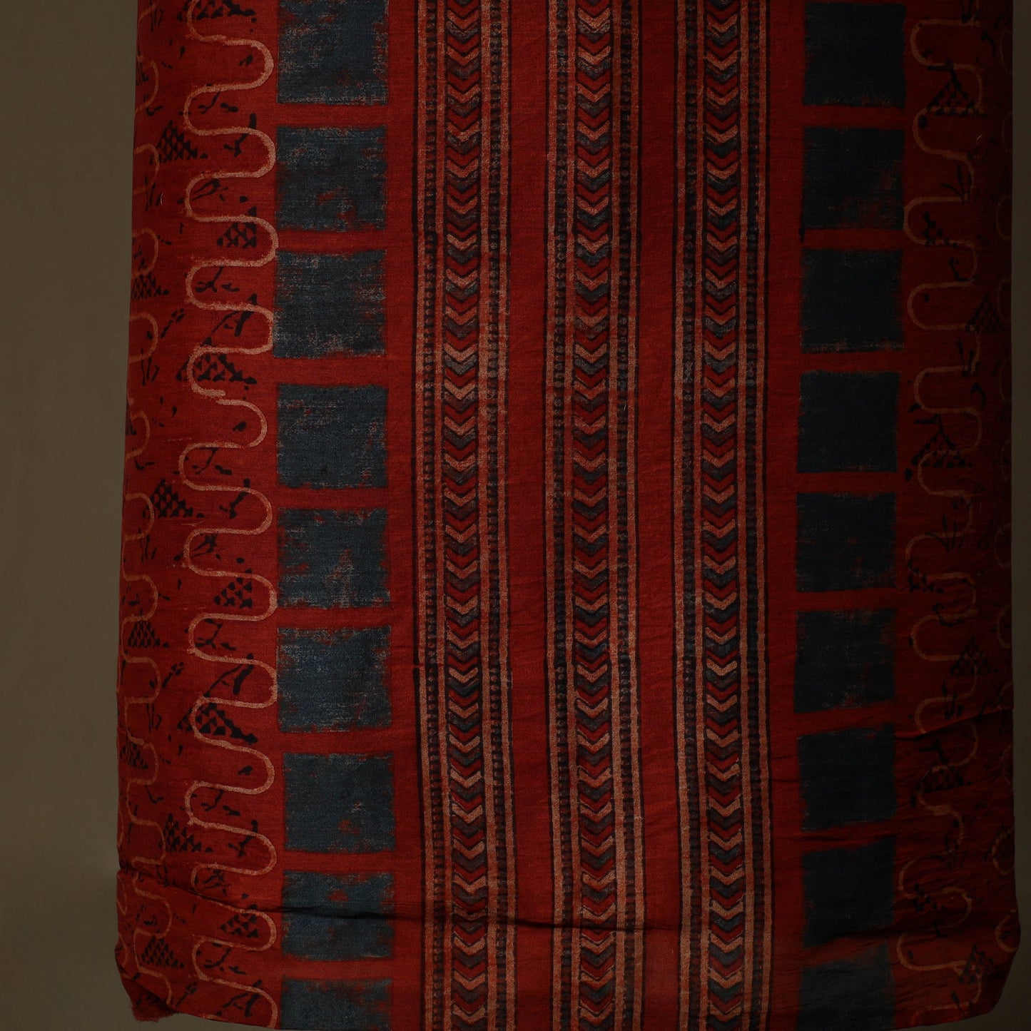 Kutch hand block ajrakh print natural dyed chanderi silk