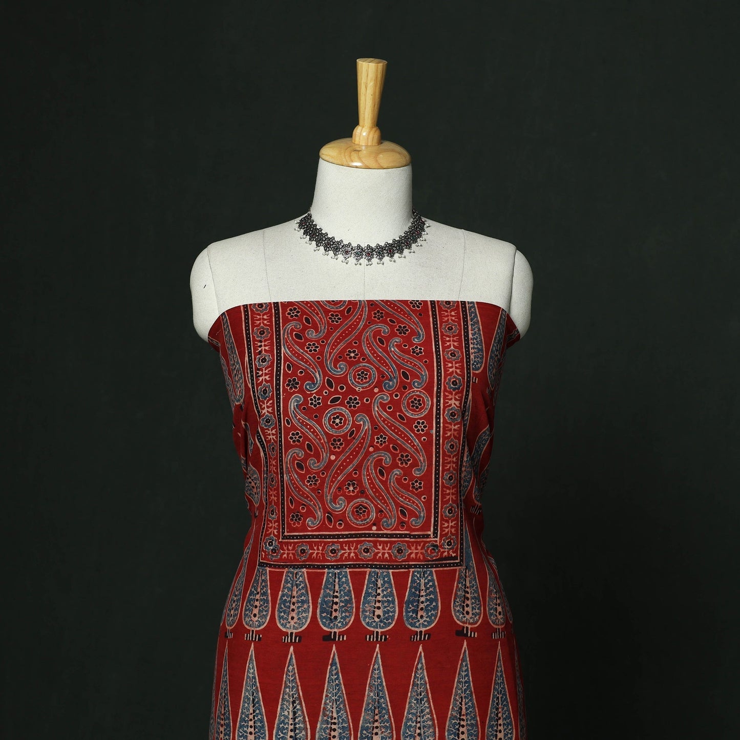 Kutch hand block ajrakh print natural dyed chanderi silk