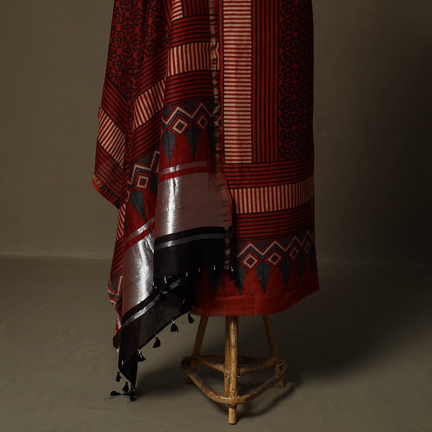 Kutch hand block ajrakh print natural dyed chanderi silk