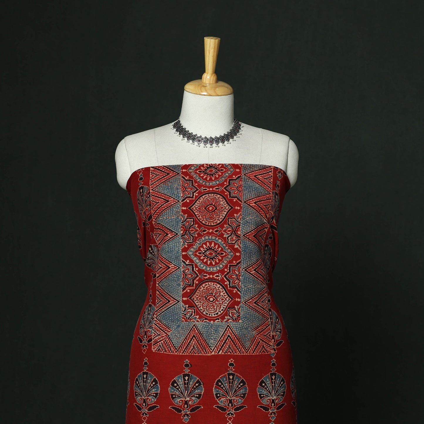 Kutch hand block ajrakh print natural dyed chanderi silk