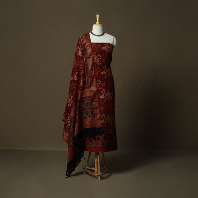 Kutch hand block ajrakh print natural dyed chanderi silk