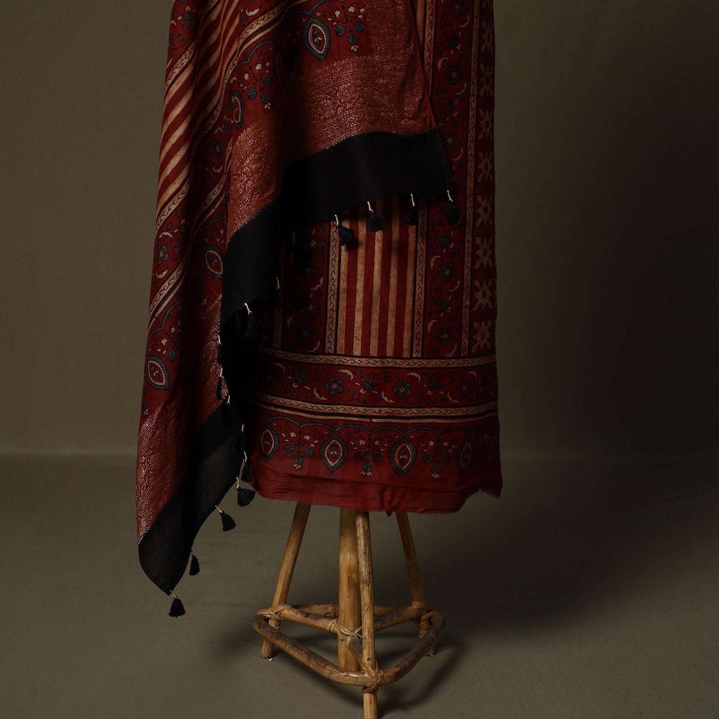Kutch hand block ajrakh print natural dyed chanderi silk