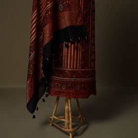 Kutch hand block ajrakh print natural dyed chanderi silk