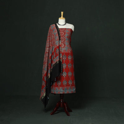 Kutch hand block ajrakh print natural dyed chanderi silk