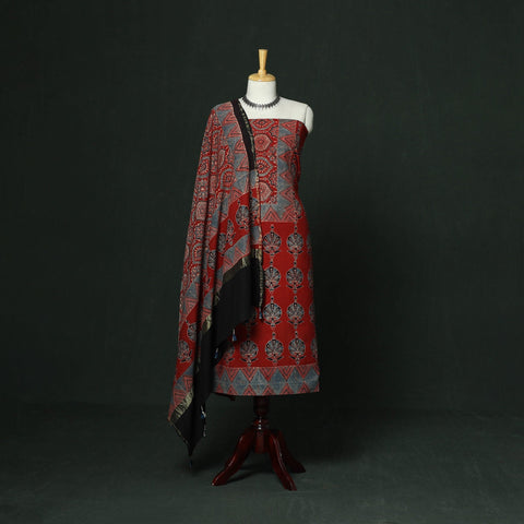 Kutch hand block ajrakh print natural dyed chanderi silk
