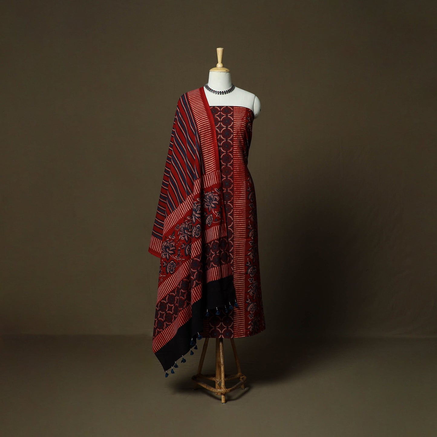 Kutch hand block ajrakh print natural dyed cotton 3pc