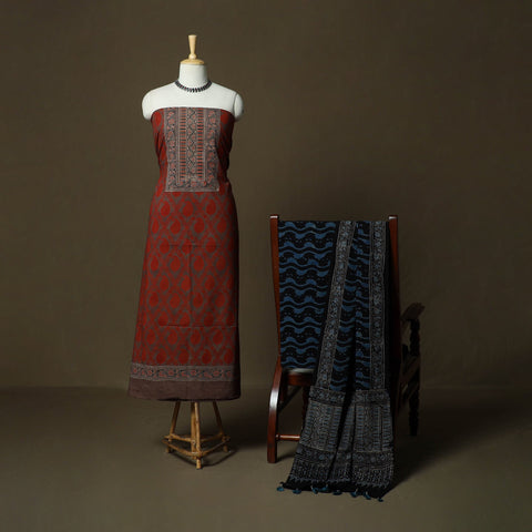 Kutch hand block ajrakh print natural dyed cotton 3pc