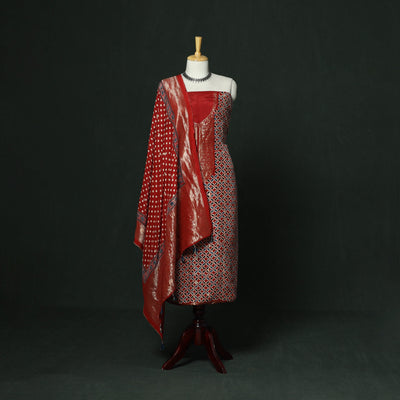 Kutch hand block ajrakh print natural dyed dola silk zari