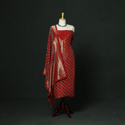 Kutch hand block ajrakh print natural dyed dola silk zari