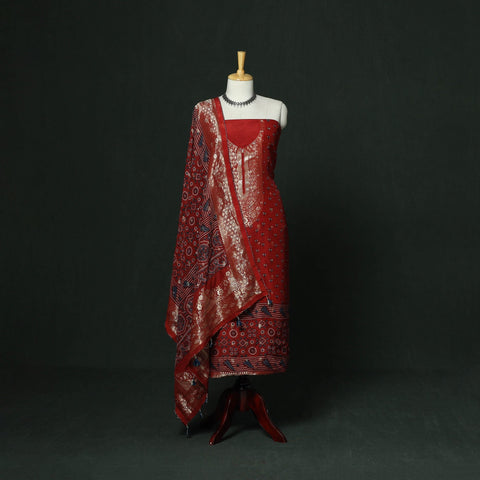 Kutch hand block ajrakh print natural dyed dola silk zari