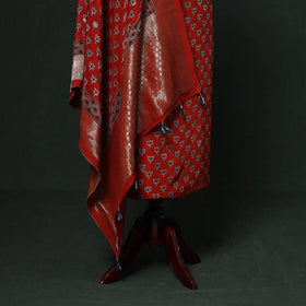 Kutch hand block ajrakh print natural dyed dola silk zari