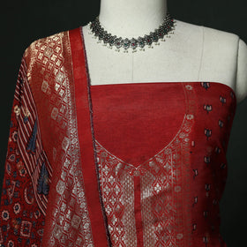 Kutch hand block ajrakh print natural dyed dola silk zari