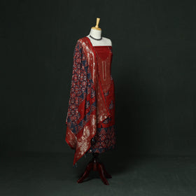 Kutch hand block ajrakh print natural dyed dola silk zari
