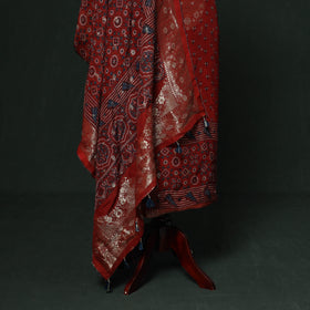 Kutch hand block ajrakh print natural dyed dola silk zari