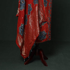 Kutch hand block ajrakh print natural dyed dola silk zari