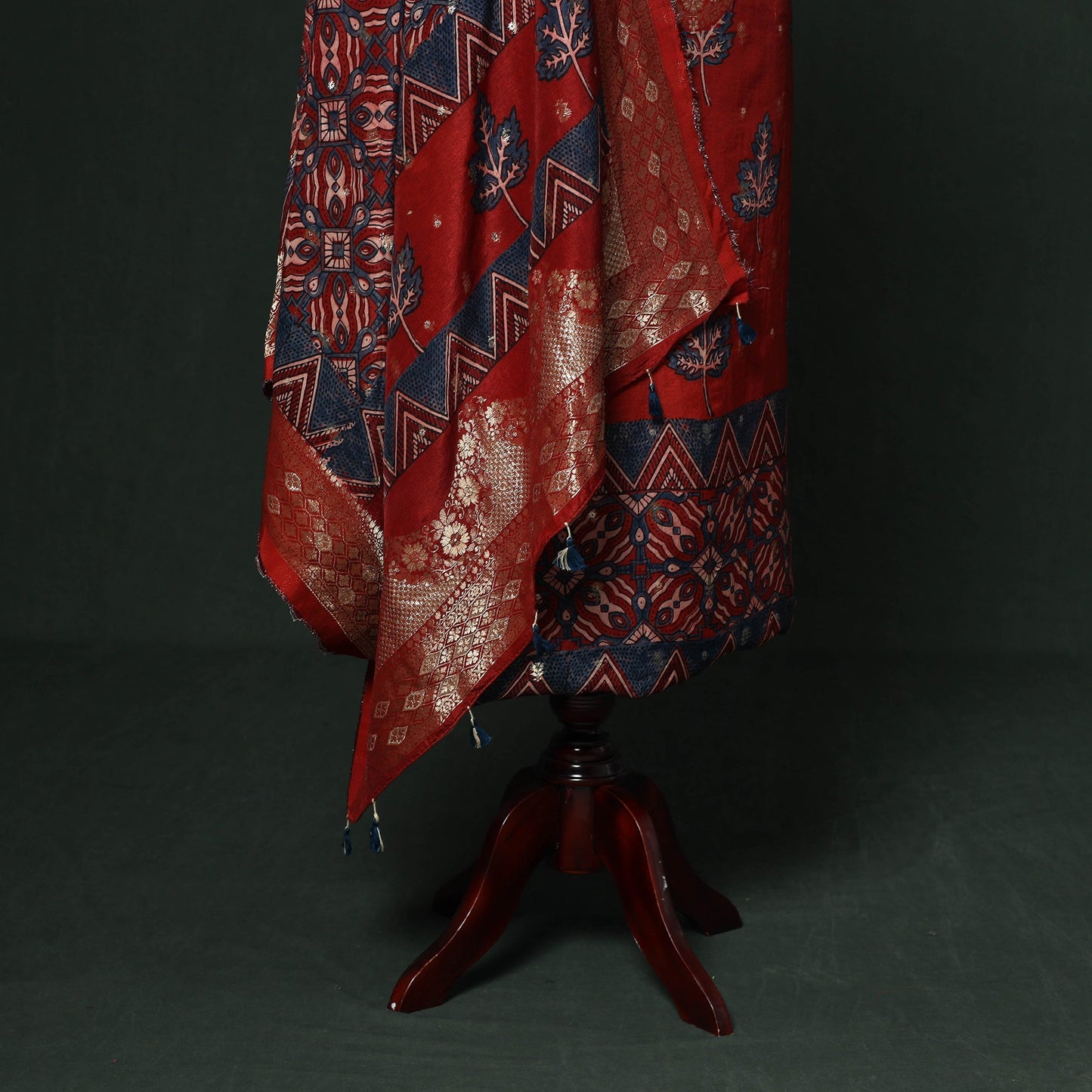 Kutch hand block ajrakh print natural dyed dola silk zari