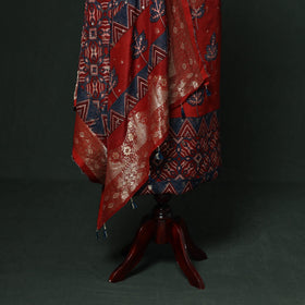 Kutch hand block ajrakh print natural dyed dola silk zari