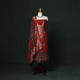 Kutch hand block ajrakh print natural dyed dola silk zari