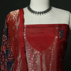 Kutch hand block ajrakh print natural dyed dola silk zari